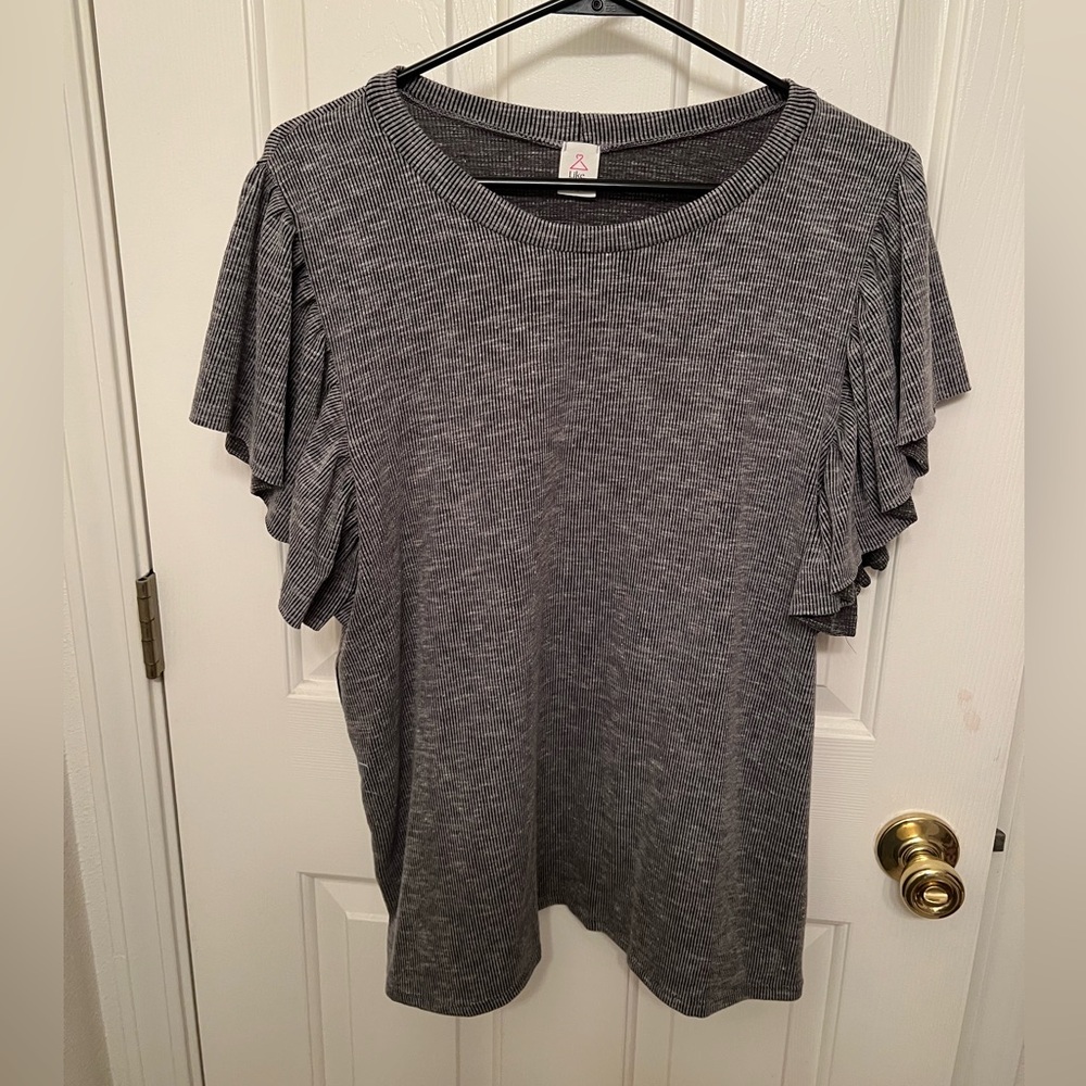 Elegant Gray Ruffle Sleeve Tee